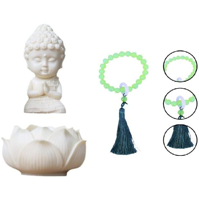 Aarambh Outlet Lotus Baby Buddha Statue For Tranquil Spaces, Ideal For Home, Office Desk & Car Dashboard Decoration (White, Pack Of 1), Marble, Buddha Statue