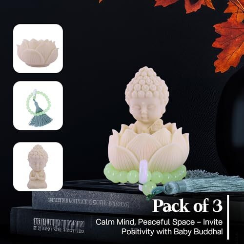 Aarambh Outlet Lotus Baby Buddha Statue For Tranquil Spaces, Ideal For Home, Office Desk & Car Dashboard Decoration (White, Pack Of 1), Marble, Buddha Statue