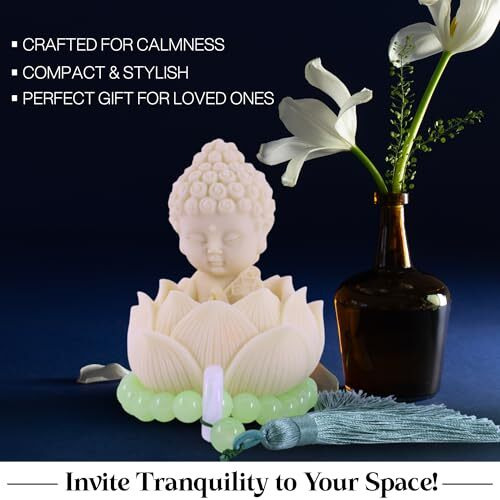 Aarambh Outlet Lotus Baby Buddha Statue For Tranquil Spaces, Ideal For Home, Office Desk & Car Dashboard Decoration (White, Pack Of 1), Marble, Buddha Statue