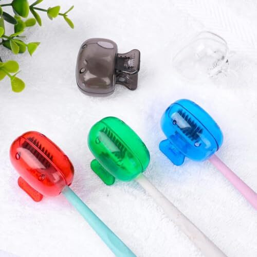 Chidakash 4 Pack Travel Toothbrush Head Covers Toothbrush Protector Cap Brush Pod Case Protective Portable Plastic Clip For Household Travel, Camping, Bathroom, School (Multicolor) (4)