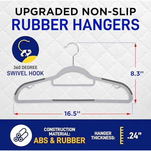 Golden Bird Plastic Hangers Heavy Duty Dry Wet Clothes Hangers With Non-Slip Pads Space Saving 0.2" Thickness Super Lightweight Organizer (Grey, 12.00, Count)