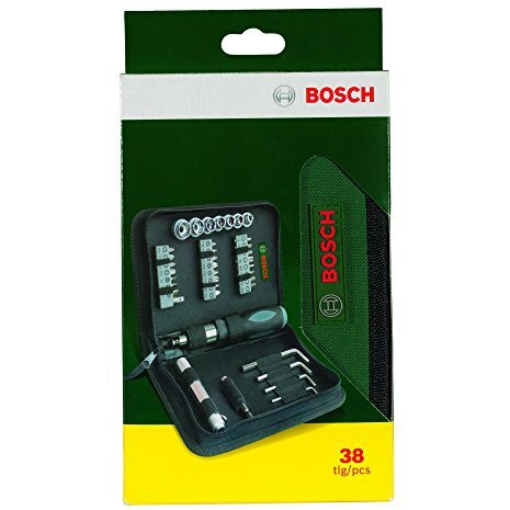 Bosch 38-Piece Mixed Screwdriver Set, Cobalt Steel, Compact & Portable, Universal Compatibility, 23 Screwdriver Bits, 7 Nutsetters, Universal Holder, Hex Keys, Ratcheting Driver & Torch