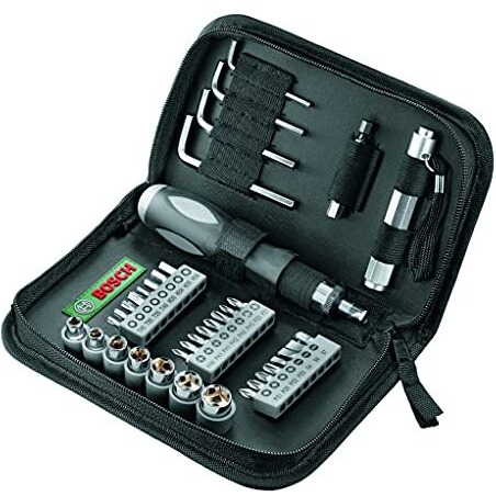 Bosch 38-Piece Mixed Screwdriver Set, Cobalt Steel, Compact & Portable, Universal Compatibility, 23 Screwdriver Bits, 7 Nutsetters, Universal Holder, Hex Keys, Ratcheting Driver & Torch