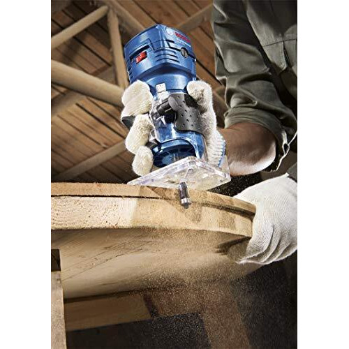 Bosch Gkf 550 Electric Hand / Palm Router, 550W, 33,000 Rpm, 6 (1/4") Mm Bit, Variable Speed, Soft Grip,1.4Kg + Parallel, Roller & Template Guide, 17 Mm & 10 Mm Spanner, Straight Bit, 1 Year Warranty
