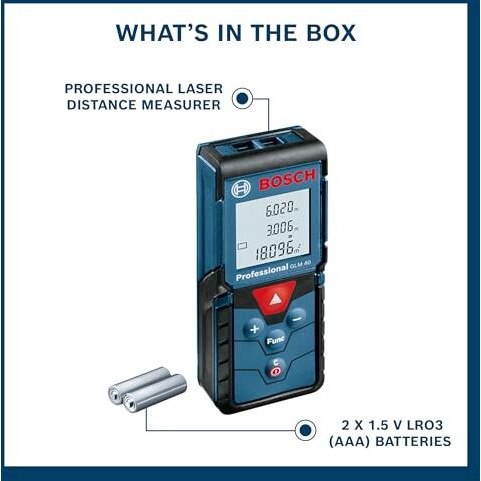 Bosch Glm 40 Professional Laser Distance Measurer | Versatile Laser Measuring Device | Laser Class 2, Range Up To 40.00 M, 0.15 M| Memory Function, Ip54 Rated| Batteries Included| 1 Yr Warranty