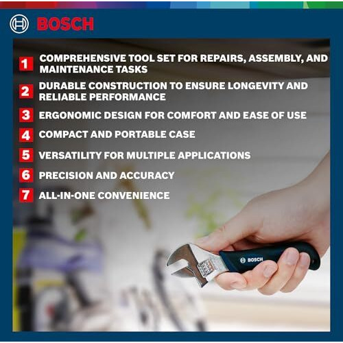 Bosch Hand Tool Kit, 12-Pieces Kit, Professional Hand Tools, Precision Tools, Ergonomic Design, Durable & Rust-Resistant, Blue, Hard Case For Secure Storage