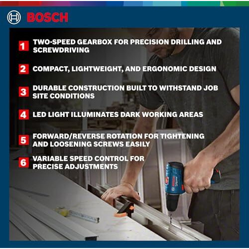 Bosch Gsr 120-Li Cordless Drill Driver, 12V, 1,500 Rpm, 14/30/- Nm, 10 Mm Chuck, 0.8 Kg + 1 X Gba 12V 2.0Ah Battery, Gal 1210 Cv Professional Charger, Carrying Case, 1 Year Warranty