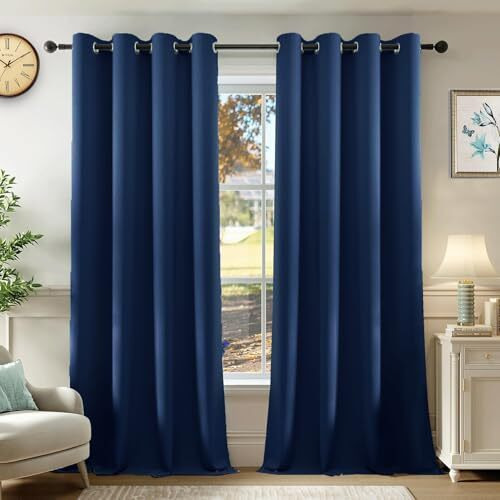 Homemonde Room Darkening Opaque Curtain For Window 5 Feet Pack Of 2 - Heavy Polyester 95% Blackout Thick Curtains, Room Privacy And Thermal Insulation - (Navy Blue - 60 Inches)