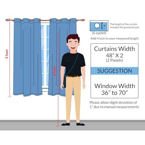 Homemonde Room Darkening Opaque Curtain For Window 5 Feet Pack Of 2 - Heavy Polyester 95% Blackout Thick Curtains, Room Privacy And Thermal Insulation - (Navy Blue - 60 Inches)
