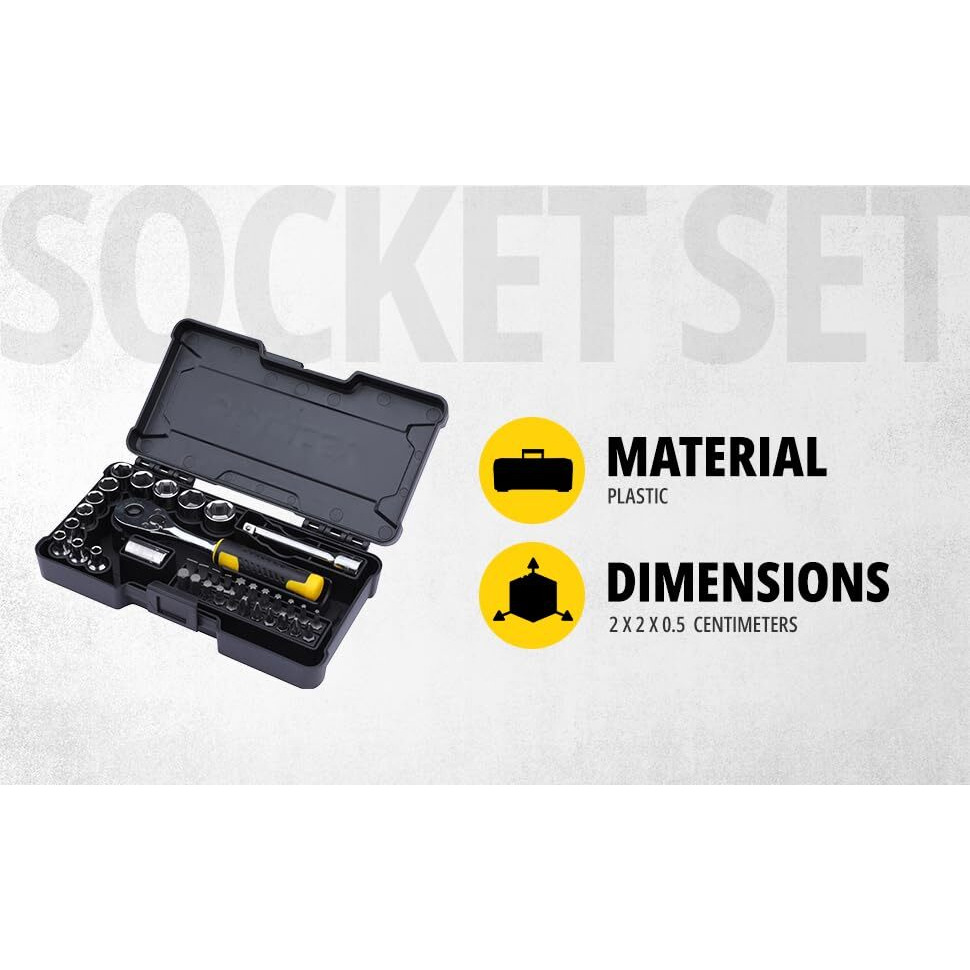 Stanley Stmt82672 1/4" 37-Piece Chrome Compact Socket Set Comes With A Heavy-Duty Plastic Case For Home, Diy, Industrial & Professional Use, Yellow & Black