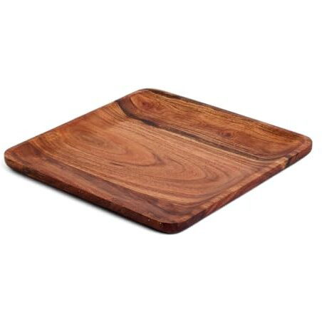Saaga Acacia Solid Wood Kitchen Serving Tray - 11 X 11 Inches - Square Serve Platte Use For Salads, Noodles, Snacks, Drinks - Brown
