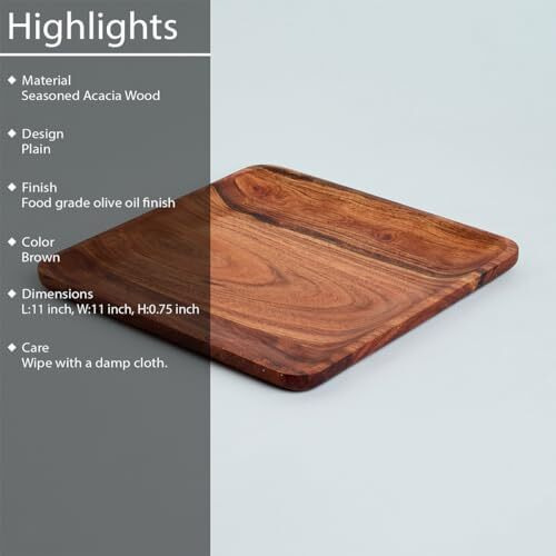 Saaga Acacia Solid Wood Kitchen Serving Tray - 11 X 11 Inches - Square Serve Platte Use For Salads, Noodles, Snacks, Drinks - Brown