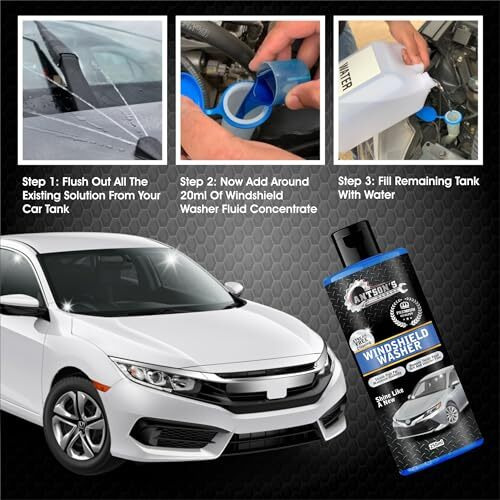 Antson Windshield Washer Fluid For Car | Car Windshield Cleaner Liquid In Concentrate Form (20Ml For 1L Tank) A Streak Free Finish With Our Car Wiper Liquid Gives 100% Optical Vision (250 Ml)