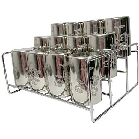 Jugte 3-Tier Step Standing Rack Stainless Steel Kitchen Cabinets Storage Racks Step For Kitchen Storage Countertop Display Shelf Organizer Condiment Shelf Rack (Small 28 X 24 X 12 Cm)