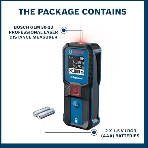 Bosch Glm 30-23 Professional Laser Measurer| Compact & User-Friendly Interface| Laser Class 2, Range Up To 30 M, 1.5 Mm | Ergonomic & Iso Certified| Batteries Included| 1 Year Warranty