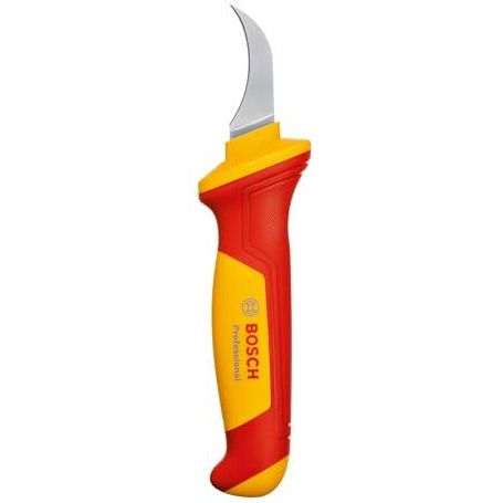 Bosch Professional Vde Stripping Knife  Sickle-Shaped Hook Blade, S2 Steel, Ergonomic Soft Grip With Thumb Rest & Finger Hook For Easy Task