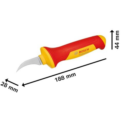 Bosch Professional Vde Stripping Knife  Sickle-Shaped Hook Blade, S2 Steel, Ergonomic Soft Grip With Thumb Rest & Finger Hook For Easy Task