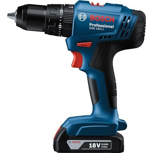 Bosch Gsb 183-Li Cordless Battery Powered Impact Drill/Drivers With 1 Battery | 18 Volts | 1815 Rpm | Maximum Power 850 Watts | Item Torque 56 Newton Meters | Blue | 1 Year Warranty From Bosch