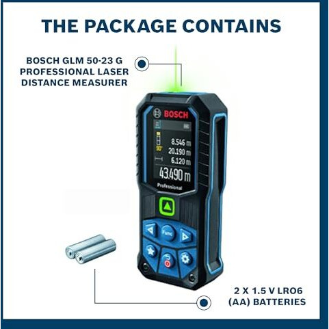 Bosch Glm 50-23 G Professional Laser Measurer| 2-In-1 Distance & Angle Measurer | Green Laser Class 2, Range Up To 50 M, 1.5 Mm | Memory Function, Ip65 Rated| Batteries Included| 1 Year Warranty