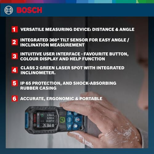 Bosch Glm 50-23 G Professional Laser Measurer| 2-In-1 Distance & Angle Measurer | Green Laser Class 2, Range Up To 50 M, 1.5 Mm | Memory Function, Ip65 Rated| Batteries Included| 1 Year Warranty