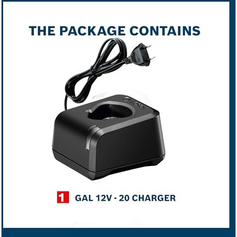 Bosch Gal 12V-20 Battery Charger | For Bosch Tubular Batteries | 80/20 Dual-Charging Mode | Fast Initial Charge (80%) | Input Voltage 230 V| Charging Status Light | 1 X 12V-20 Battery Charger