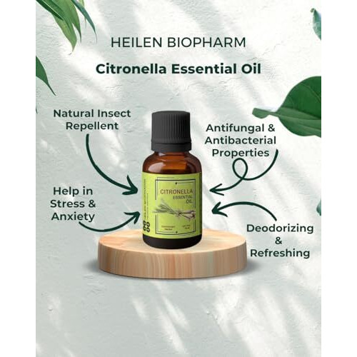 Heilen Biopharm Citronella Essential Oil - 15 Ml Per Bottle Pack Of 1, For Stress Relief Aromatherapy Insect Repellent (Cymbopogon Nardus)