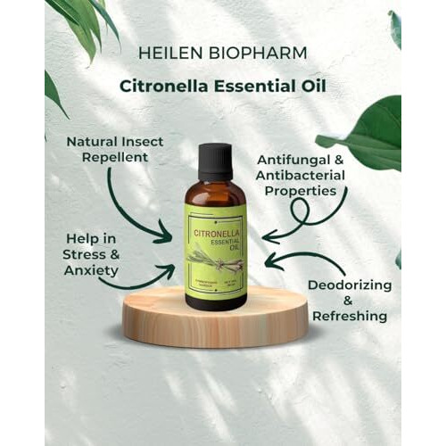 Heilen Biopharm Citronella Essential Oil - 50 Ml Per Bottle Pack Of 1, For Stress Relief Aromatherapy Insect Repellent (Cymbopogon Nardus)