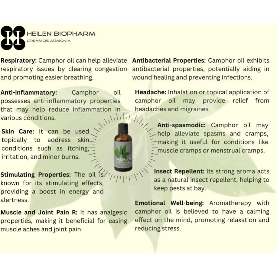 Heilen Biopharm Camphor Essential Oil - 50 Ml Per Bottle Pack Of 1 For Aromatheraphy & Insect Repellent,(Cinnamomum Camphora)