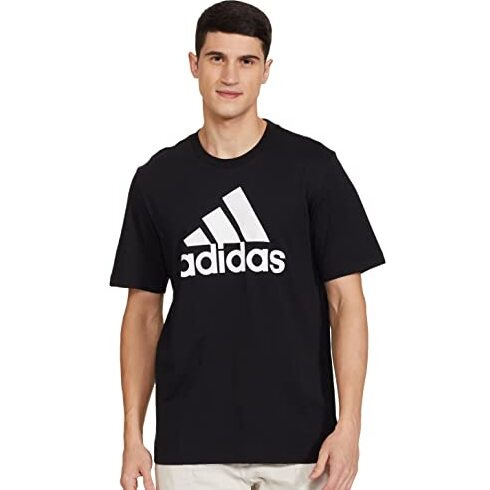 Adidas Men's Cotton Geometric Regular Fit T-Shirt (Hs9688_Black/White M)