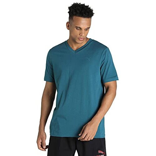 Puma Cotton Men's Solid Regular T-Shirt (67460005_High Risk Red-Blue Coral M)