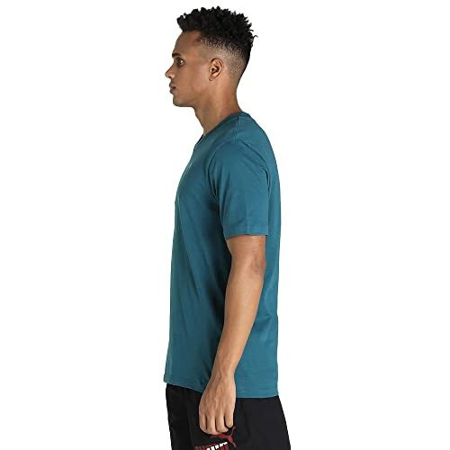 Puma Cotton Men's Solid Regular T-Shirt (67460005_High Risk Red-Blue Coral M)