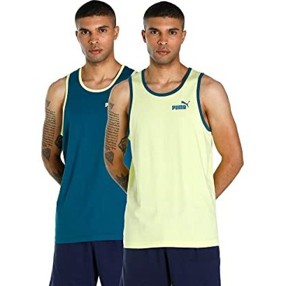 Puma Men's Solid Regular Fit T-Shirt (67651702_Blue Coral-Sunny Lime M)