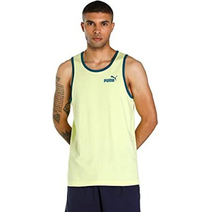 Puma Men's Solid Regular Fit T-Shirt (67651702_Blue Coral-Sunny Lime M)
