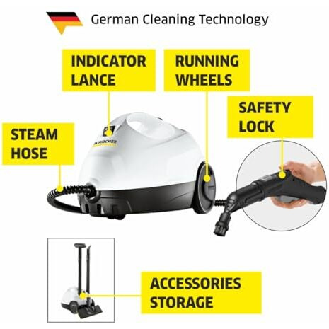 Karcher Sc 2 Easyfix Steam Cleaner, 1500W, 3.2 Bar Pressure, 1200L Steam/L Water, Chemical Free Cleaning, Removes 99.99% Viruses & Bacteria, Easyfix Floor Kit, Ideal For Home Use, German Tech, White