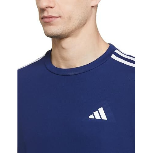 Adidas Men's Polyester Striped Regular Fit T-Shirt (Im5979_Drkblu/White, Medium