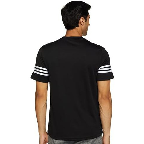 Adidas Polyester Men's Striped Regular Fit T-Shirt (Jj4206_Black S)