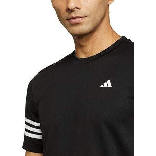 Adidas Polyester Men's Striped Regular Fit T-Shirt (Jj4206_Black S)