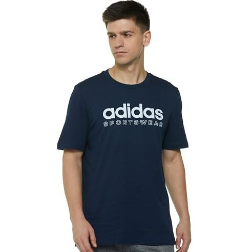 Adidas Men's Cotton Geometric Regular Fit T-Shirt (Je9364_Conavy, Large