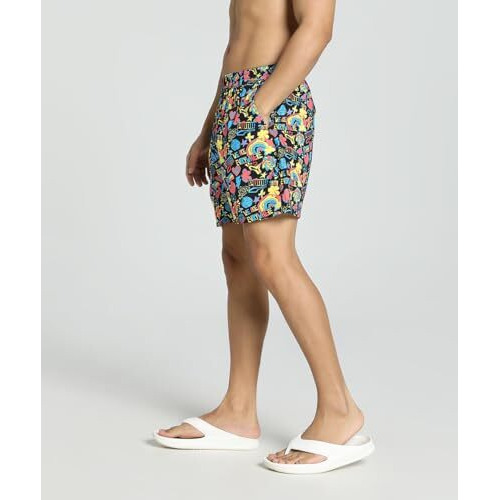 Puma Men's Cotton Classic Printed Boxer Shorts (Pack Of 1) (685242_Black-Firelight-Speed Blue-Lemon Zest