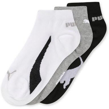 Puma Cotton Unisex-Adult Unisex Lifestyl Snkr 3P Ankle Length Socks, White-Cool Gray 7-Black, 39/42 (68539102)