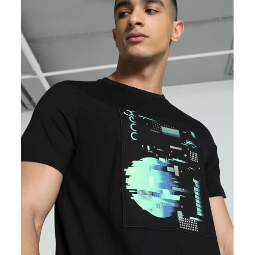 Puma Men's Printed Slim Fit T-Shirt (683640_Black