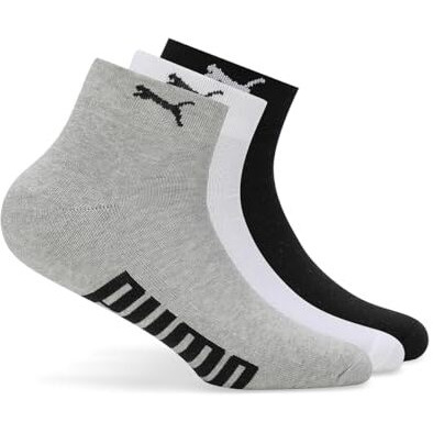 Puma Cotton Unisex-Adult Ankle Length Half Terry 3P Socks, White-Black-Cool Gray 7, 39/42 (68913801)