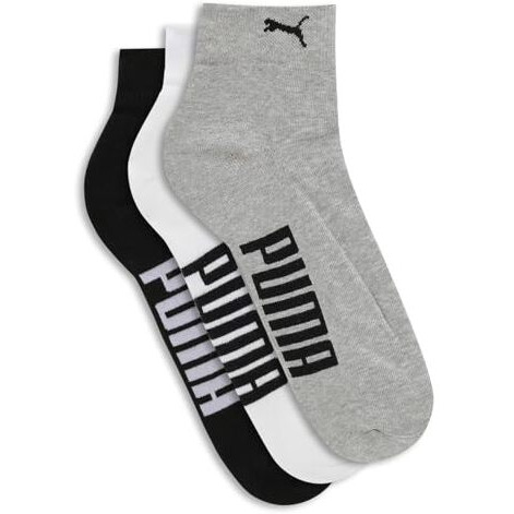 Puma Cotton Unisex-Adult Ankle Length Half Terry 3P Socks, White-Black-Cool Gray 7, 39/42 (68913801)