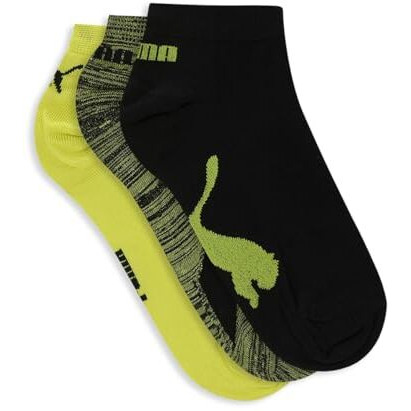 Puma Cotton Unisex-Adult Lifestyle Sneakers 3P Ankle Length Socks, Lime Green-Black, 39/42 (68932001)