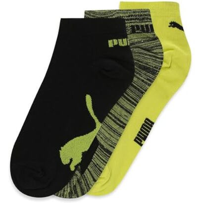 Puma Cotton Unisex-Adult Lifestyle Sneakers 3P Ankle Length Socks, Lime Green-Black, 39/42 (68932001)