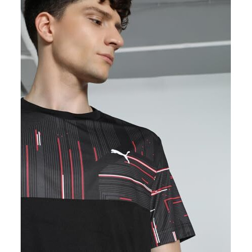 Puma Men's Letter Print Regular Fit T-Shirt (527896_Black
