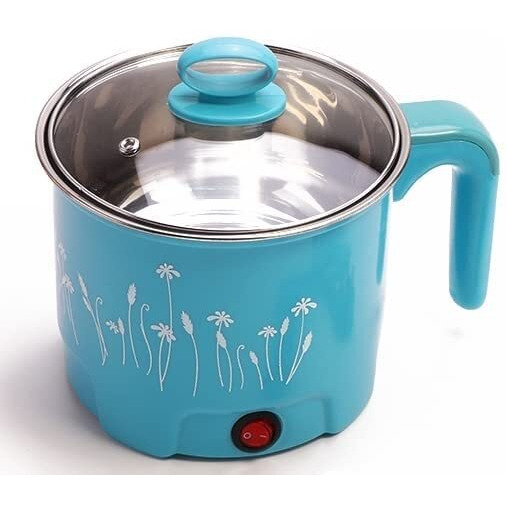 Theodore Electric 1.8 Litre Mini Cooker Kettle With Glass Lid Base Concealed Base Cooking Pot Noodle Maker Egg Boiler Hot Pot Vegetable And Rice & Pasta Porridgetravel Cookers And Steamer, Blue
