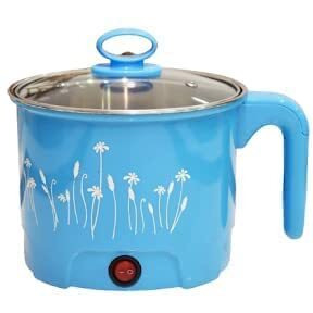 Theodore Electric 1.8 Litre Mini Cooker Kettle With Glass Lid Base Concealed Base Cooking Pot Noodle Maker Egg Boiler Hot Pot Vegetable And Rice & Pasta Porridgetravel Cookers And Steamer, Blue