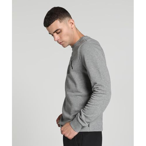 Puma Men's Cotton Crew Neck Regular Fit Sweatshirt (680590_Medium Gray Heather_Medium)
