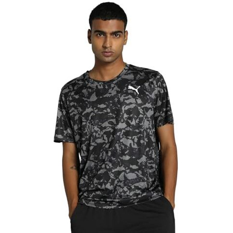 Puma Men's Printed Regular Fit T-Shirt (525169_Black-Q1 Print